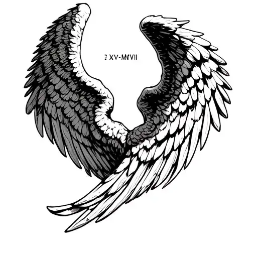 Angel wings with the roman numerals II-XV-MMVII under it tattoo design idea