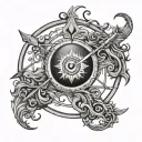 sagitarius bow and arrow evil eye fire element symbol tattoo design idea