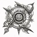 sagitarius bow and arrow evil eye fire element symbol tattoo design idea