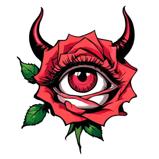 realism eye and rose with a new school devil over the top tattoo design idea