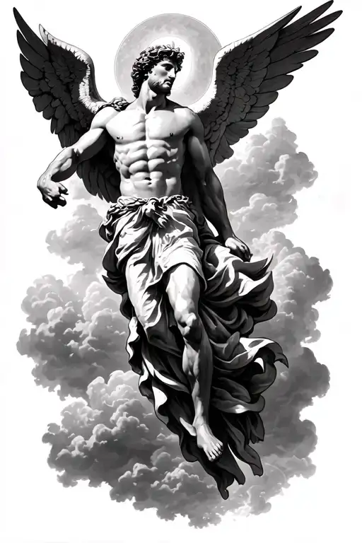 Saint Michael and icarus falling from sky tattoo design idea