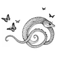 a swivelling snake with multiple butterflies flying around it  tattoo design idea