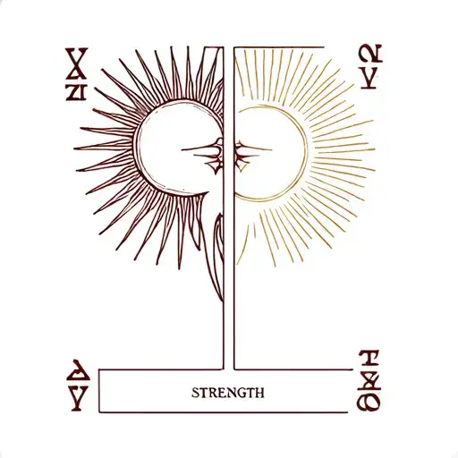 Representation of the two cards of the traditional tarot game: the sun and the strength tattoo design idea