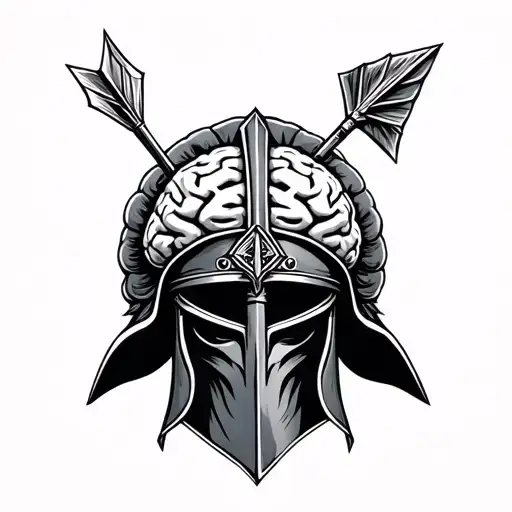 Mix an arrow with a Roman helmet and a brain tattoo design idea