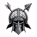 Mix an arrow with a Roman helmet and a brain tattoo design idea