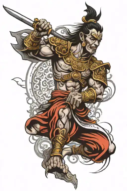 thai warrior and temple gate tattoo design idea