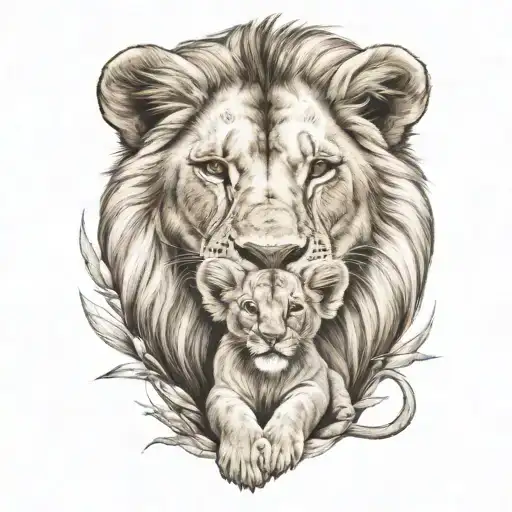 lion and cub with mom   tattoo design idea