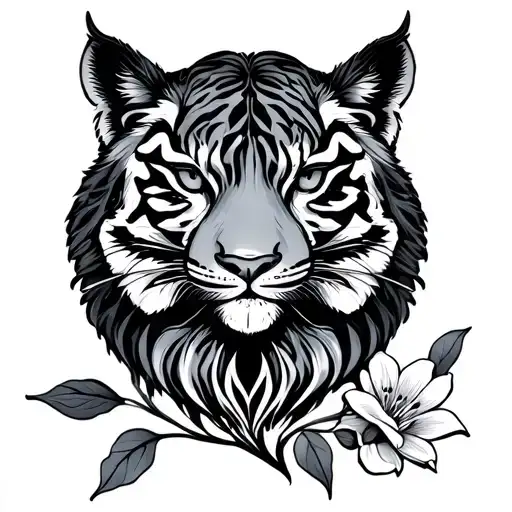 animal y flor tattoo design idea