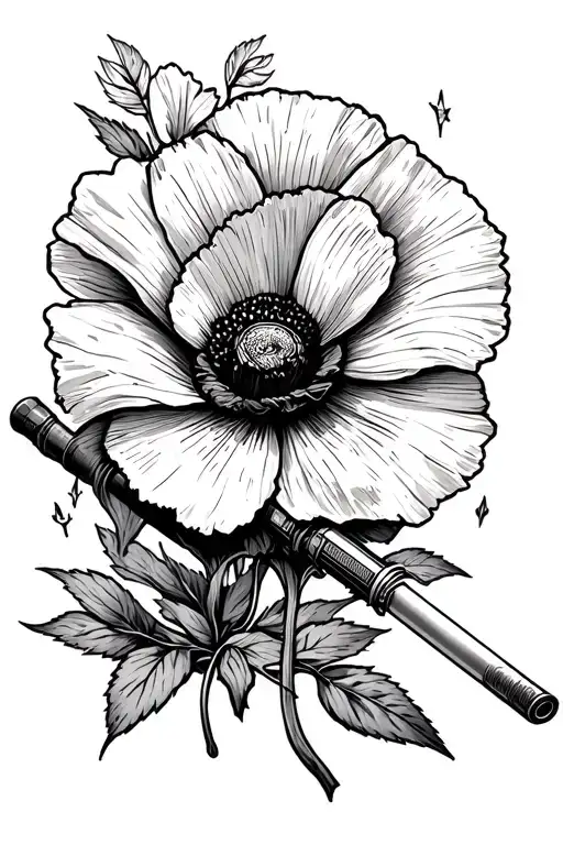 fine line Luke Skywalker lightsaber hilt with poppy flower coming out tattoo design idea