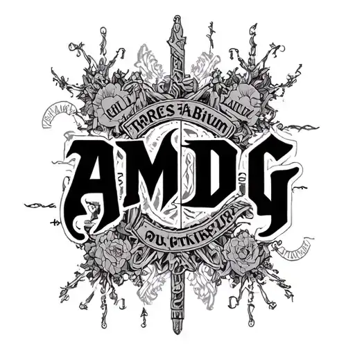 the word AMDG surrounded by words fratres per arbitrium tattoo design idea