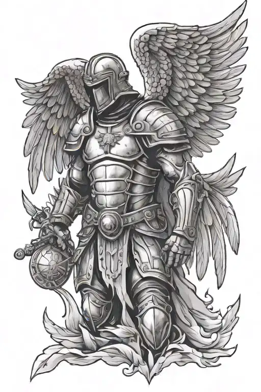 full armor of god soldier with wings spread wide tattoo design idea
