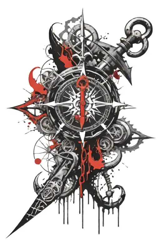 Anchor inside compass black tattoo design idea