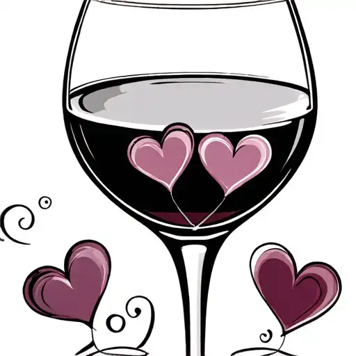 glass of wine with 3 small intertwined hearts tattoo design idea