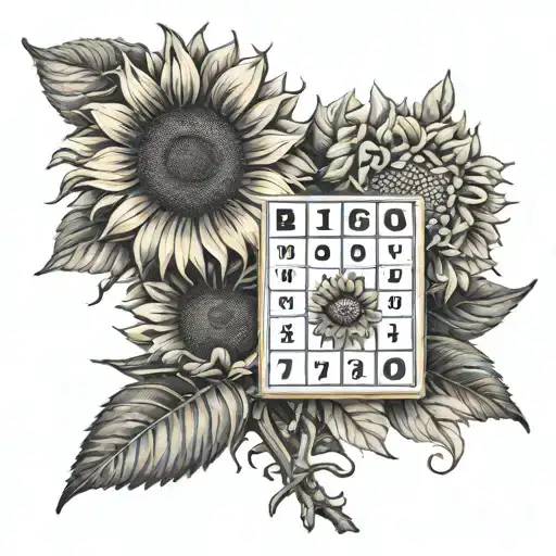 bingo card and sunflowers intertwined tattoo design idea