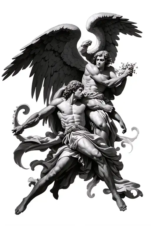 saint Micheal fighting and saint Raphael angel healing tattoo design idea