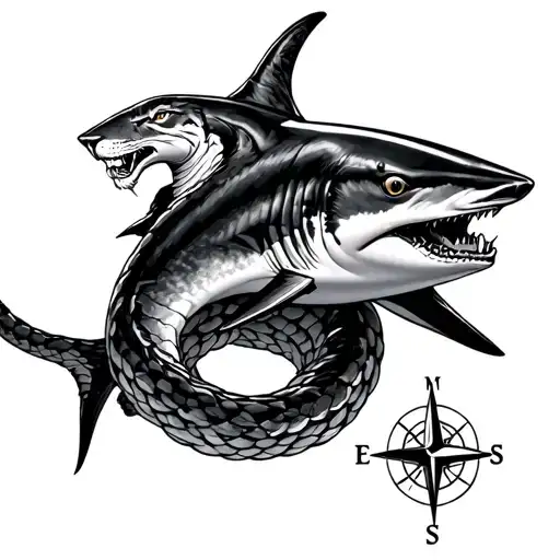 cobra coiled bobcat mako shark and a compass tattoo design idea