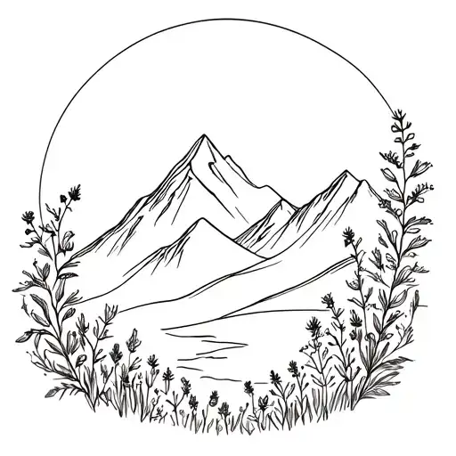  wildflowers with mountain valley tattoo design idea
