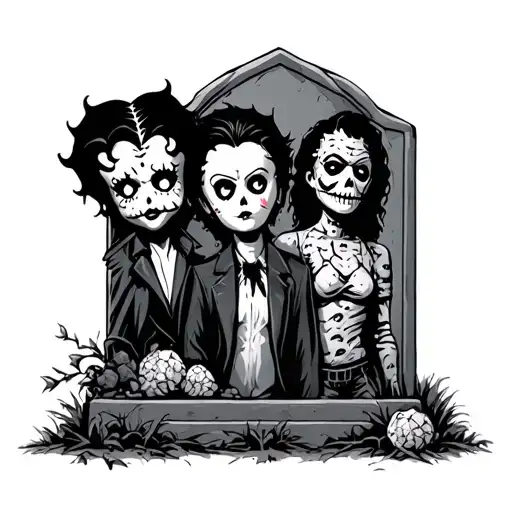 tombstone with Jason Vorhees, Betty Boop, Micheal Myers and Freddy Krueger  tattoo design idea