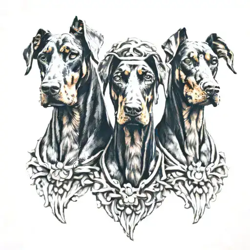 three headed doberman Greek mythology tattoo design idea