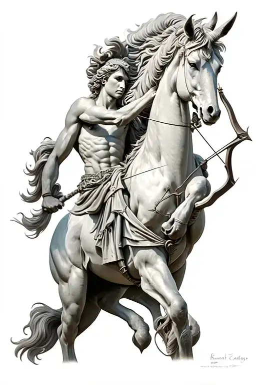 a centaur archer upper body designed as a statue standing tattoo design idea