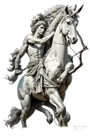a centaur archer upper body designed as a statue standing tattoo design idea