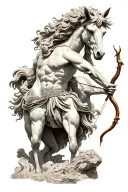 a centaur archer upper body designed as a statue standing tattoo design idea