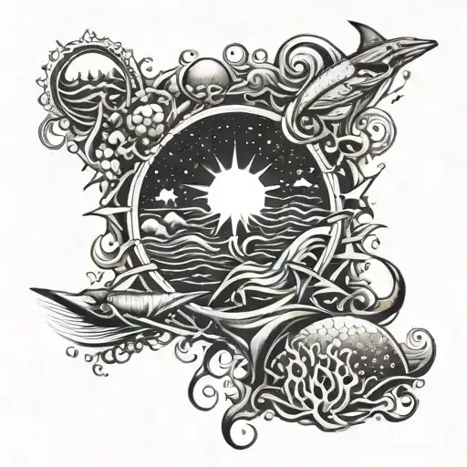 ocean theme with space elements tattoo design idea