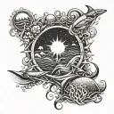 ocean theme with space elements tattoo design idea