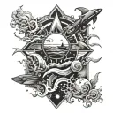 ocean theme with space elements tattoo design idea