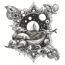 ocean theme with space elements tattoo design idea
