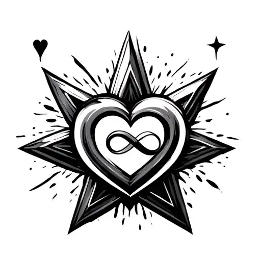 Heart, Star, Infinity; love, aspiration, forever; glyph trio, separate tattoo design idea