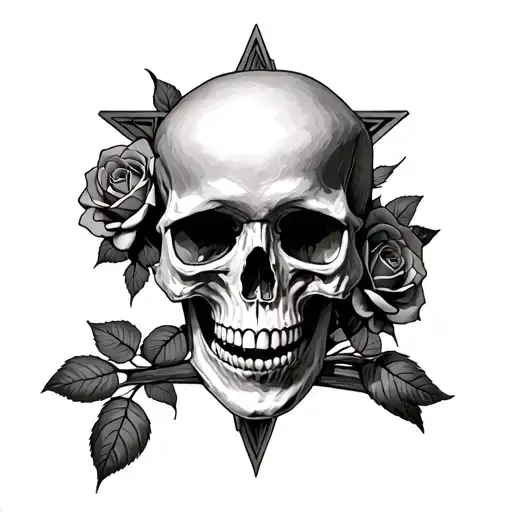 skull with upside down cross with dead roses tattoo design idea