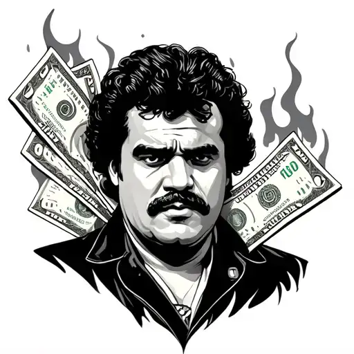 Pablo Escobar burning bills tattoo design idea