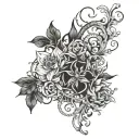Floral patterns intertwined with magical symbols and flames tattoo design idea