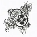 Floral patterns intertwined with magical symbols and flames tattoo design idea