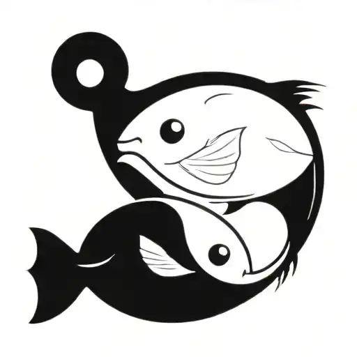 Anime fish yin yang, black and white. The white fish is more delicate with a smoothed translucent tail, and the black on tattoo design idea