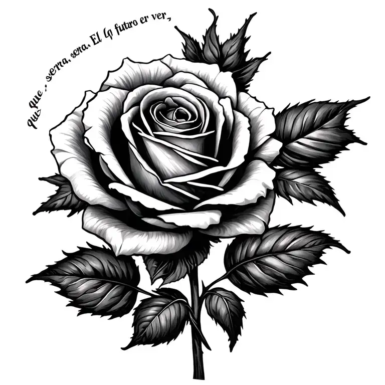 i want anred rose with a black stem the stem must have the quote "que sera sera, El futuro es para er ver on back...the  tattoo design idea