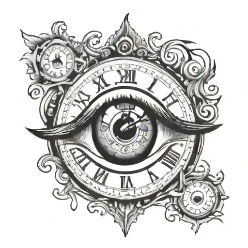 clock inside eye tattoo design idea