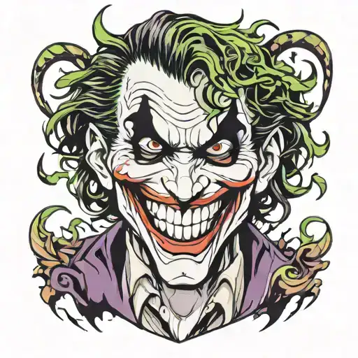 joker anime laughing face covered full body   tattoo design idea