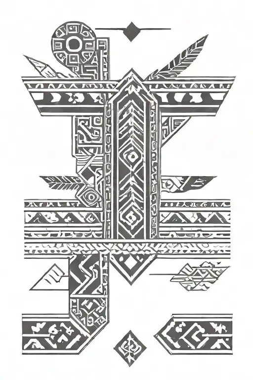 "Create a minimal Aztec-inspired band tattoo design with thin, clean lines. The tattoo should feature geometric patterns tattoo design idea
