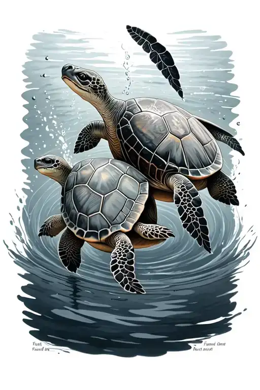 painter turtles swimming together with names of deceased family members discreetly in the design tattoo design idea