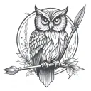 athena owl with spear  tattoo design idea