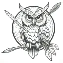athena owl with spear  tattoo design idea