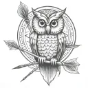 athena owl with spear  tattoo design idea