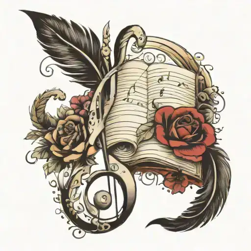 g clef and literature feather tattoo design idea