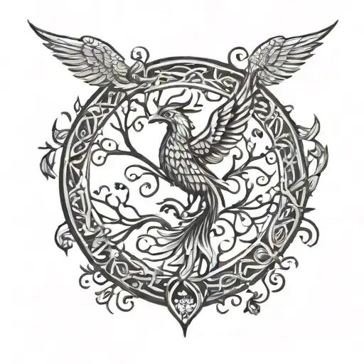 Phoenix Bird Inside A Tree Of Life tattoo design idea
