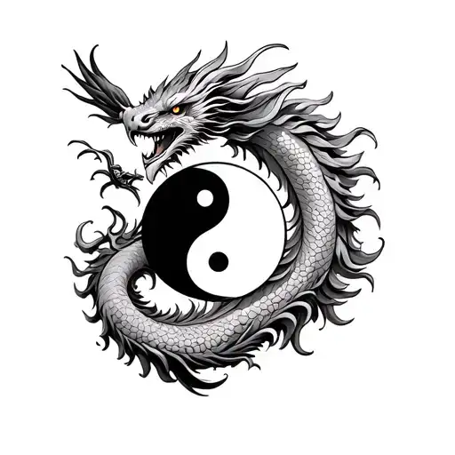 chinese dragon with a phoenix yin and yang symbol tattoo design idea