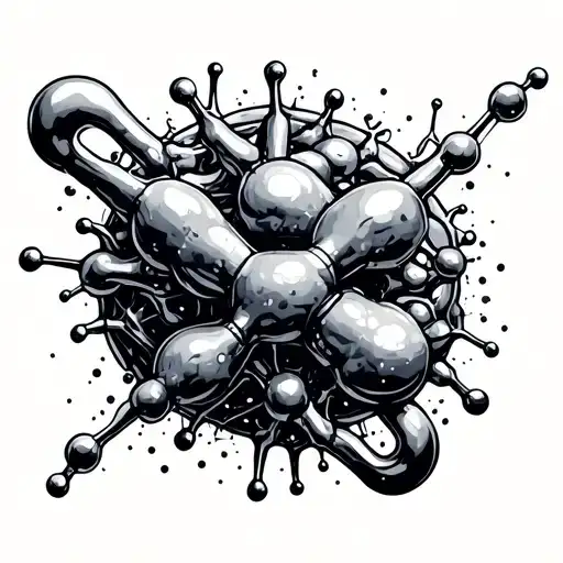 adrenaline, serotonin, and dopamine molecules fused together in a dynamic geometric pattern, flash tattoo style,  tattoo design idea