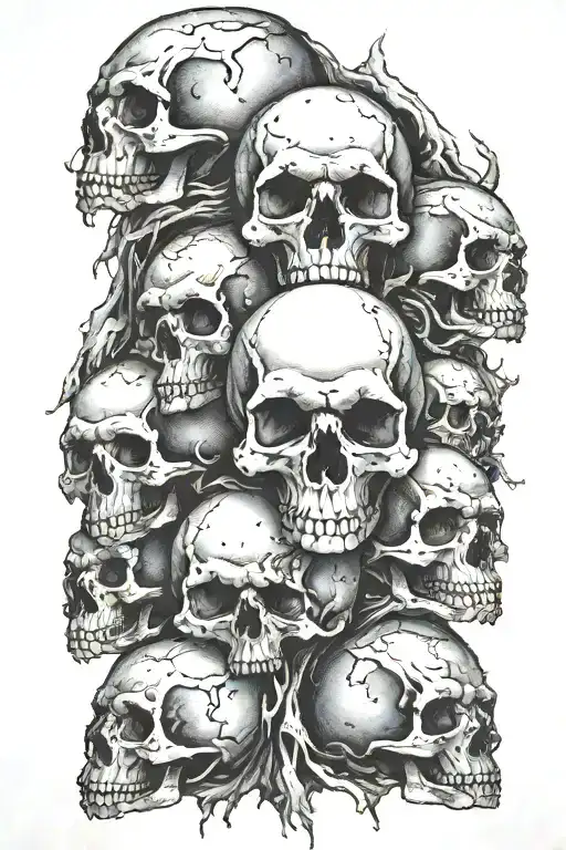 mountain of skulls in the dark dotwork tattoo design idea