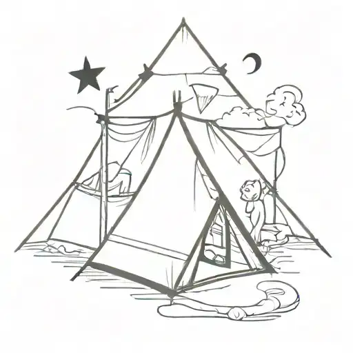 tent in house, 3 guys, blackstar tattoo design idea